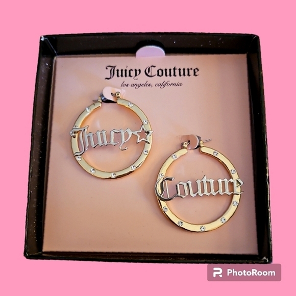 Juicy Couture Jewelry - VTG Juicy Couture Goldtone Rhinestone Hoop Earrings